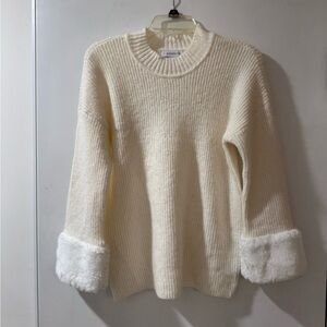 Liz Claiborne Cozy Cream Faux-Fur Cuff Sweater